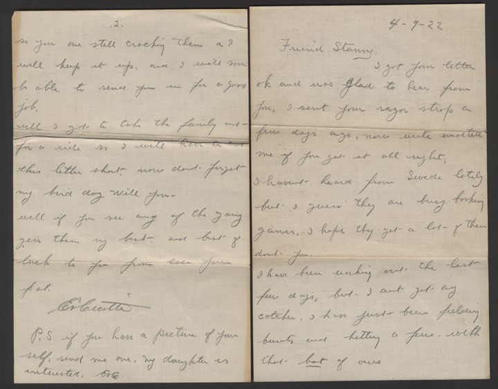 Chicago Black Sox Collection (1919-2019) - 1922 Eddie Cicotte Two-Page Handwritten Letter with "Black Sox" Content