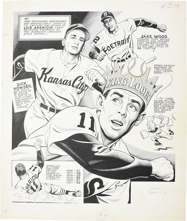 1962 Luis Aparicio "King Looey" Sporting News Original Art by Ray Gotto