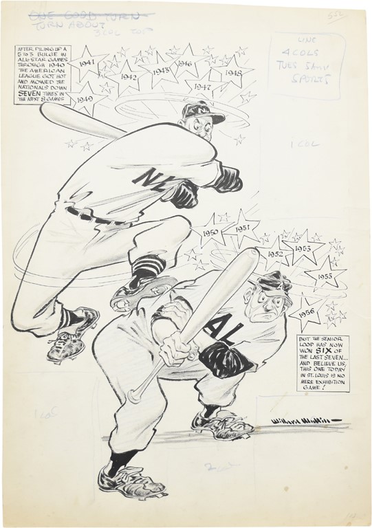 Sporting News Original Art - 1957 All Star Game Sporting News Original Art by Willard Mullin
