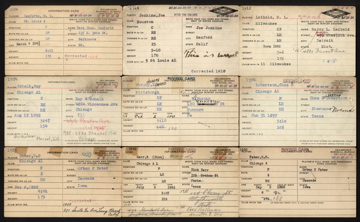 Chicago Black Sox Collection (1919-2019) - 1919 Chicago "Black Sox" Collection of Heilbroner Baseball Bureau Cards (9)