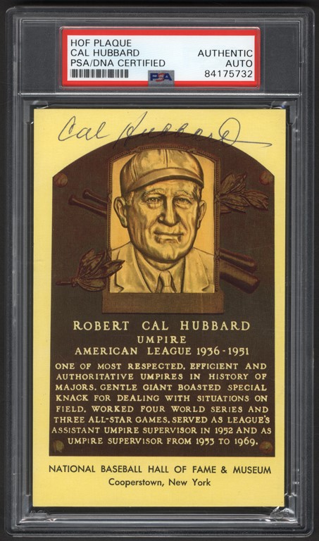 Baseball Autographs - Cal Hubbard Signed Hall of Fame Postcard (PSA)