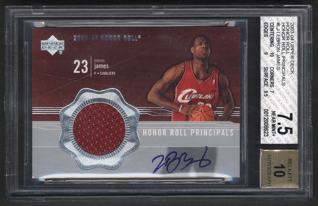 - 2003-04 Upper Deck Honor Roll Principals LeBron James Rookie Autograph Jersey BGS NM+ 7.5 w/10 Auto