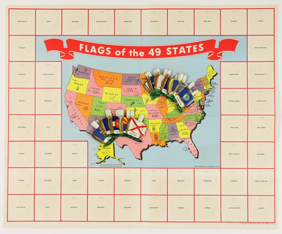 1959 Vintage Nabisco Shredded Wheat Map and Tins – Flags of the 49 States