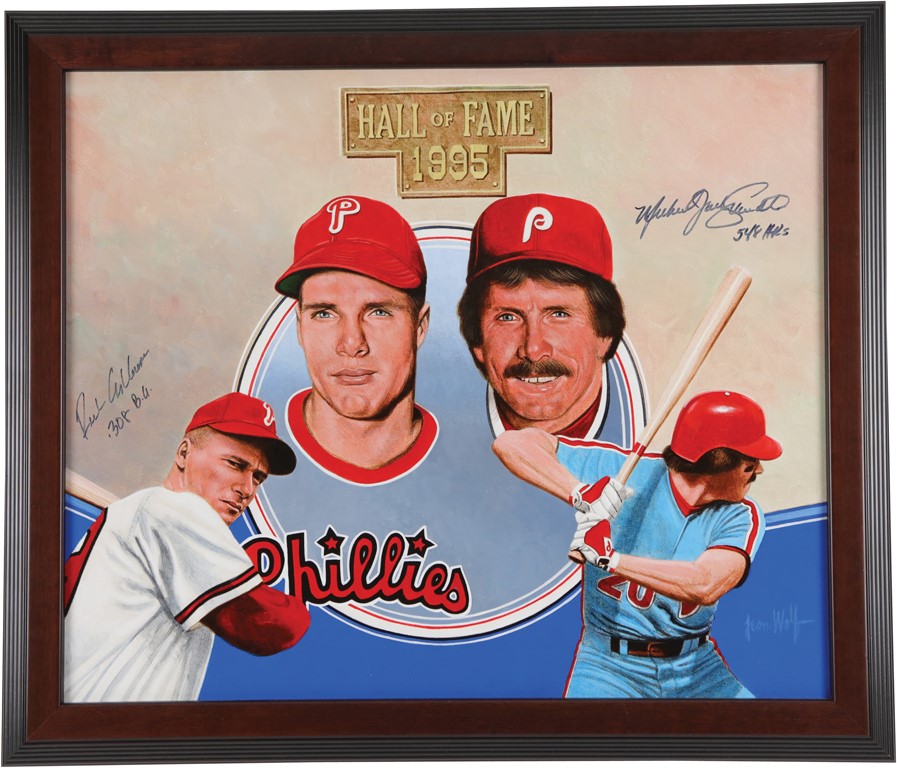Phillies Collection - Mike Schmidt & Richie Ashburn Signed Original Painting by Leon Wolf
