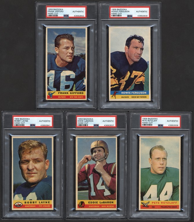- 1959 Bazooka Football Cards w/Frank Gifford PSA (6)