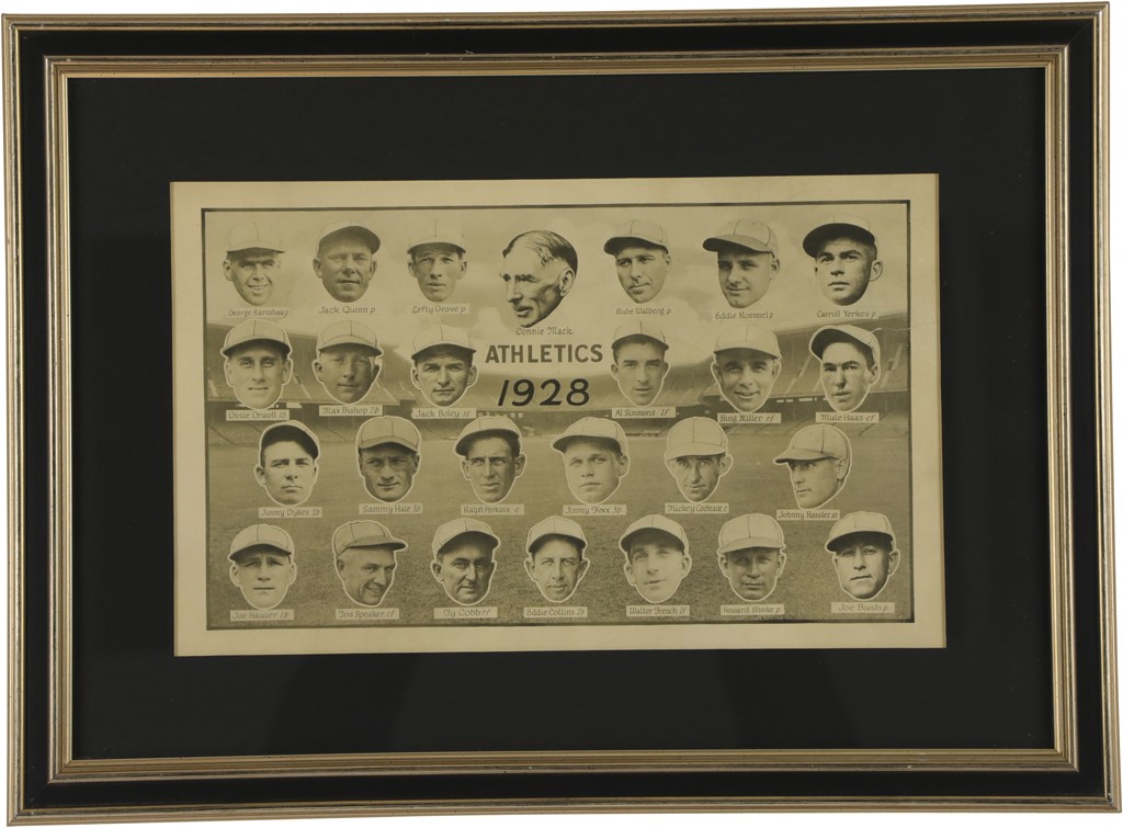 Baseball Memorabilia - 1928 Philadelphia Athletics Framed Print w/Ty Cobb