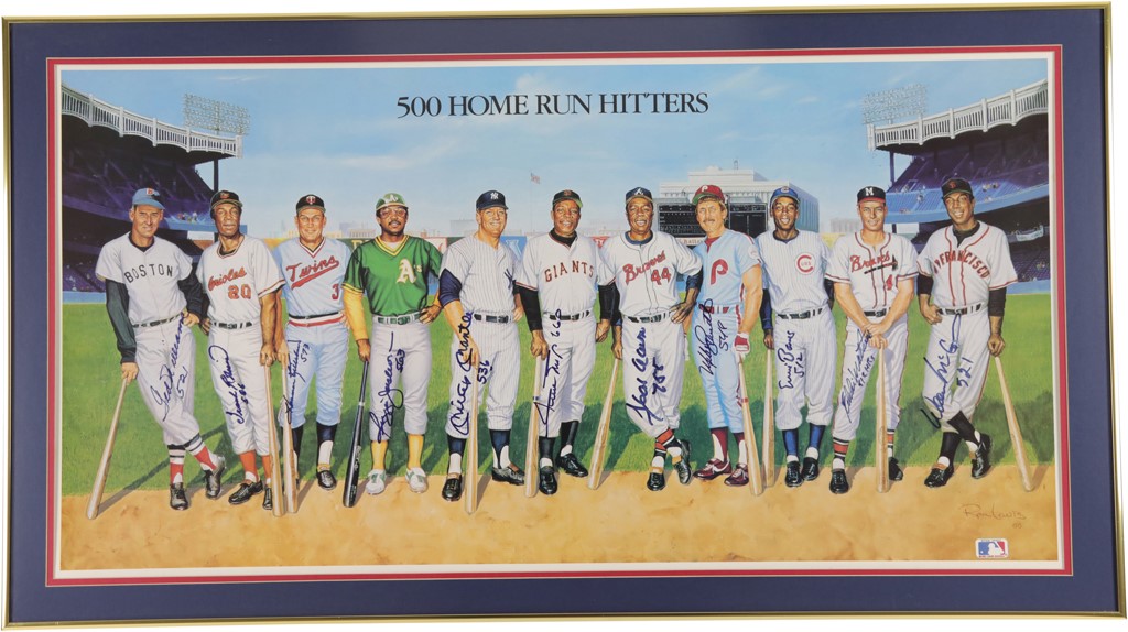 - 500 Home Run Club Signed Lithograph Inscribed with Home Run Totals (PSA)