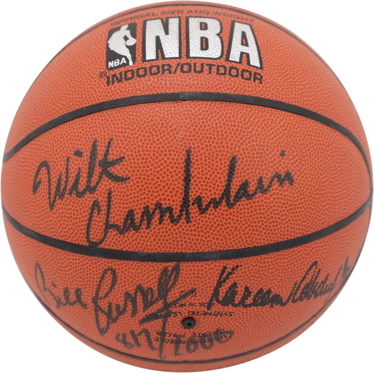 NBA All-Time Greatest Centers Signed Basketball with Wilt Chamberlain (PSA)