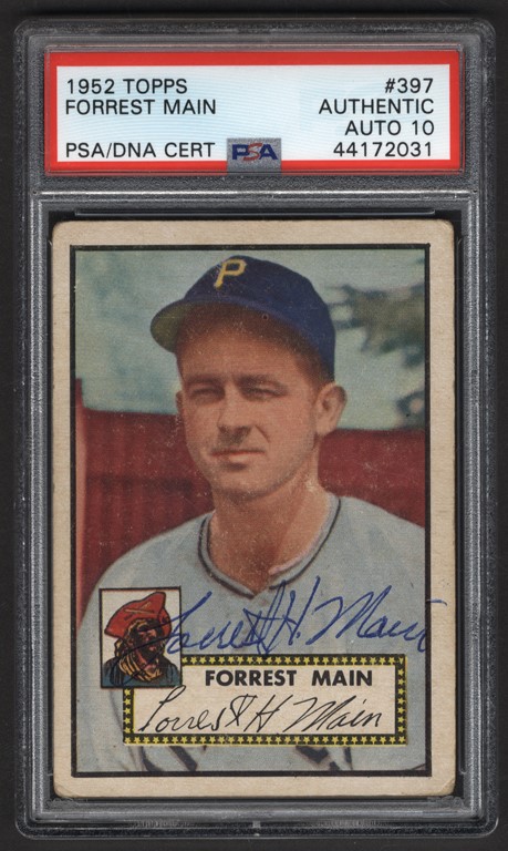 - 1952 Topps #397 Forrest Main Signed High Number - Only PSA Graded Example! PSA 10 Auto