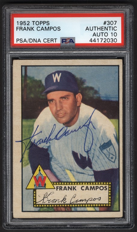 Baseball and Trading Cards - 1952 Topps #307 Frank Campos Signed PSA 10 Auto