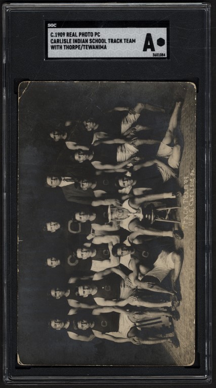 - 1909 State Champion Carlisle Indian School Track Team Real Photo Postcard with Jim Thorpe