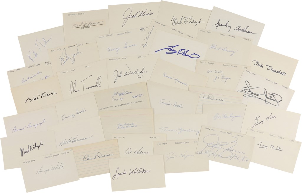 Ty Cobb and Detroit Tigers - Large Collection of Signed Index Cards-Moslty Detroit Tigers (1,200+)