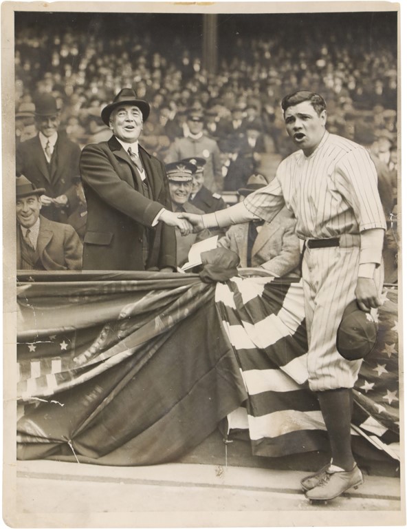 Vintage Sports Photographs - 1923 Babe Ruth and Warren Harding Yankee Stadium Photograph PSA Type 1