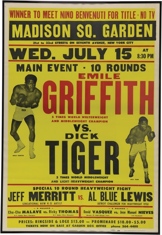 1970 Emile Griffith v. Dick Tiger On-Site Boxing Poster