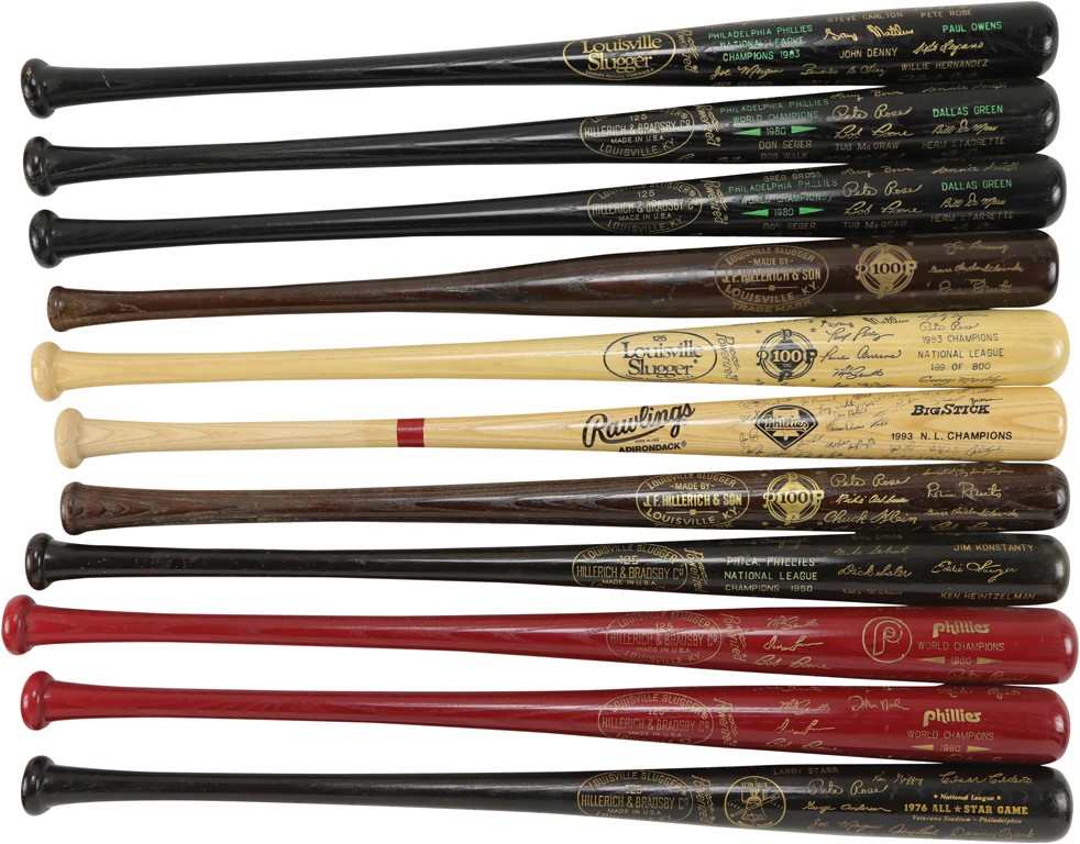 Phillies Collection - 1950-1993 Philadelphia Phillies Black & Red Bat Collection with World Series Champions (11)