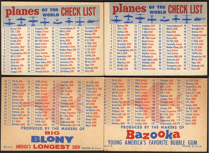 - 1957 R707-2 Topps "Planes" Complete Blue Set, Near Red Set, & Checklists (240)