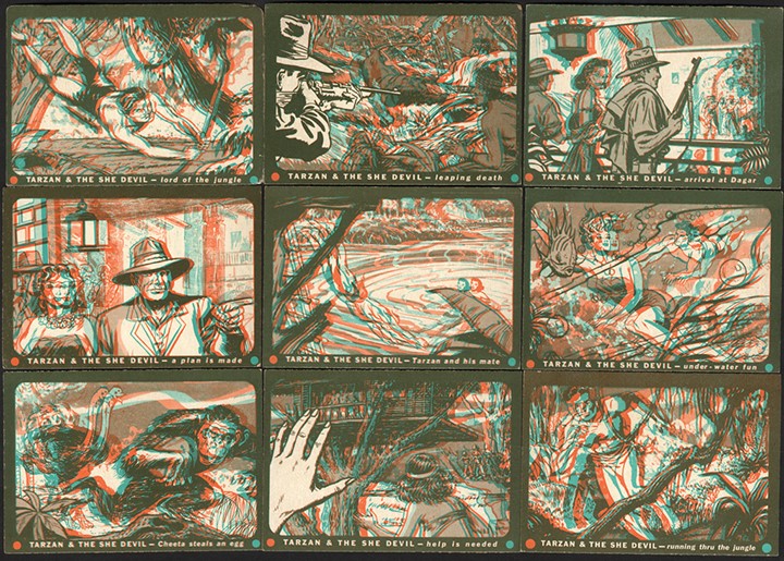 - 1953 Topps "Tarzan & the She Devil" Complete Set (60) & 1955 Topps "Tarzan Savage Fury" Near-Set (56/60) with 3-D Glasses