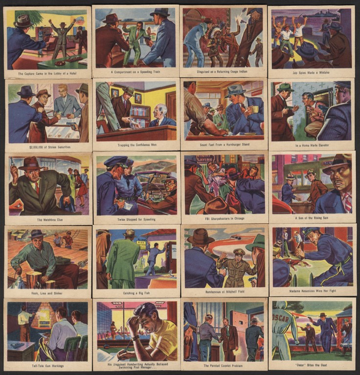 1949 Bowman R701-6 "America Salutes the FBI: Heroes of the Law" Complete Set w/Titles plus Near-Set without Titles & Partial-Set Three Color Printing (101)