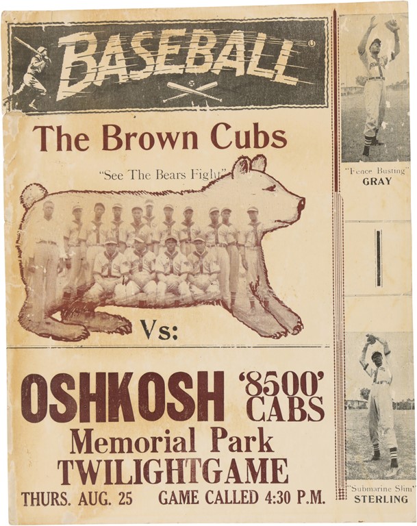 Circa 1938 The Brown Cubs vs. Oskosh 8500 Cabs Negro League Broadside