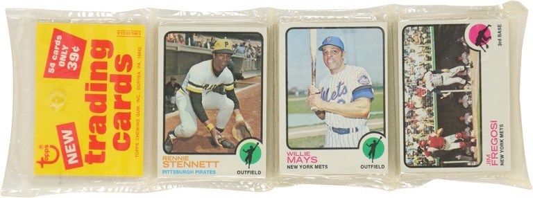 1973 Topps Baseball Rack Pack with Willie Mays Showing