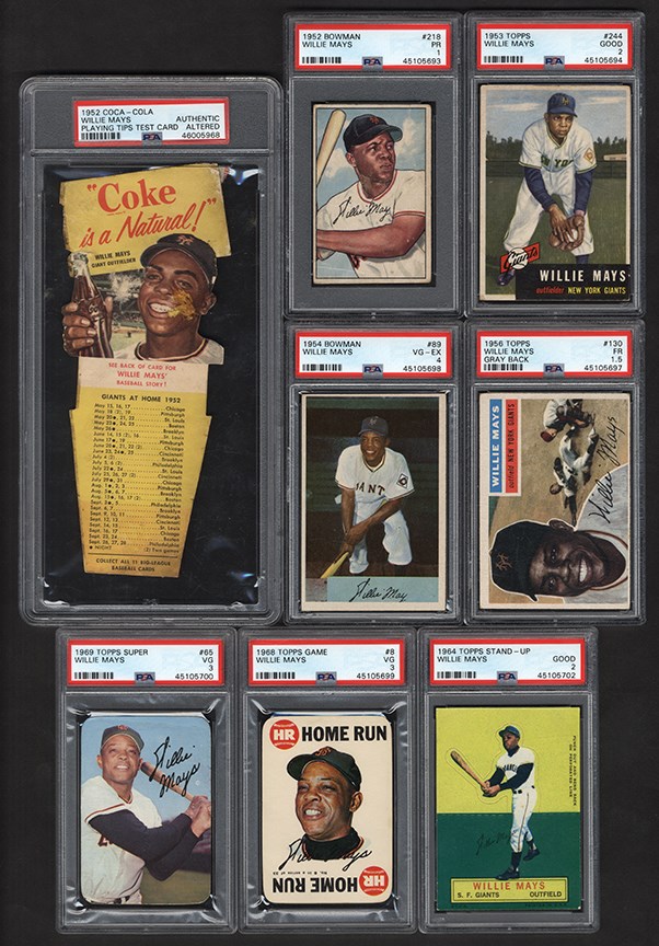 - 1952-1969 Willie Mays PSA Graded Card Collection with 1952 Coca-Cola Playing Tips Test (12)