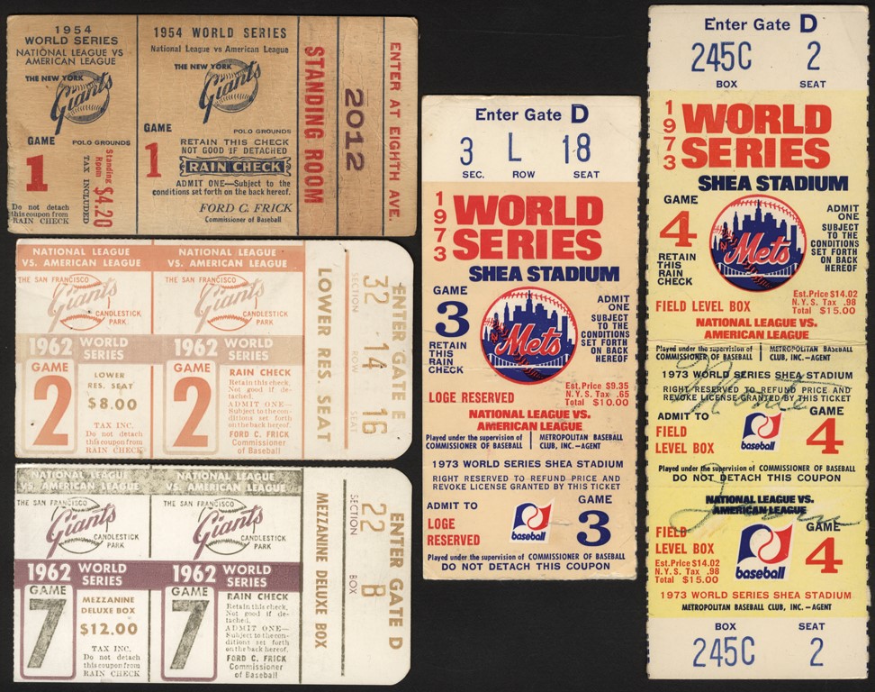 Willie Mays World Series Ticket Collection with 1954 "The Catch" Game (5)
