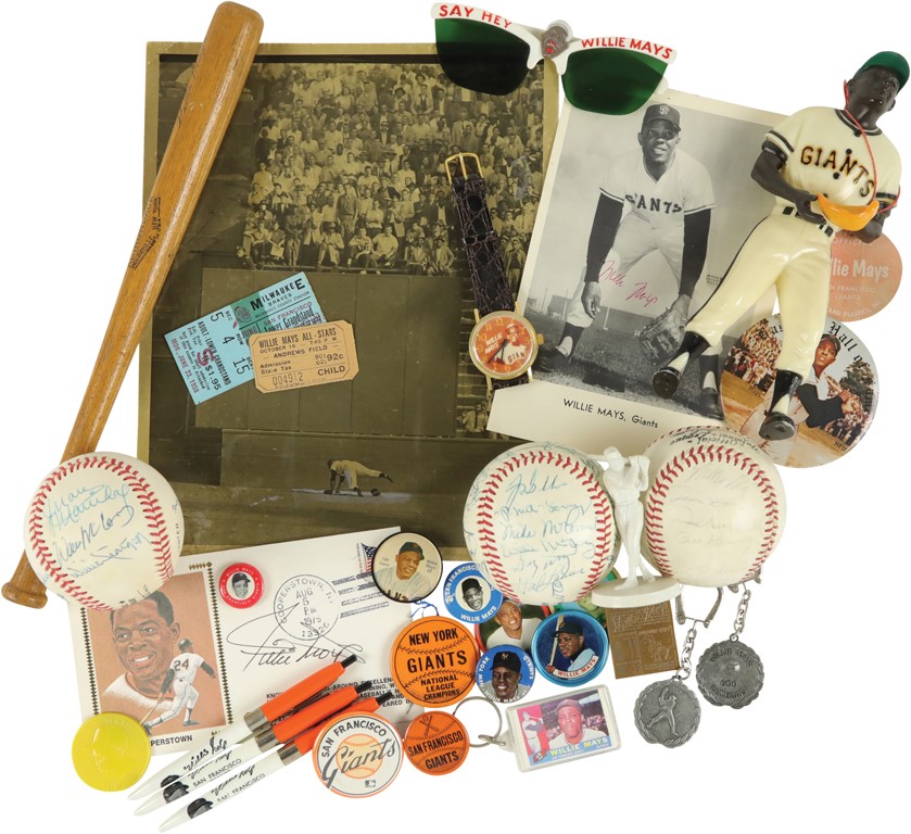 - Vintage Willie Mays & SF Giants Collection with Team-Signed Baseballs & 1950s Say Hey Sunglasses (100+)