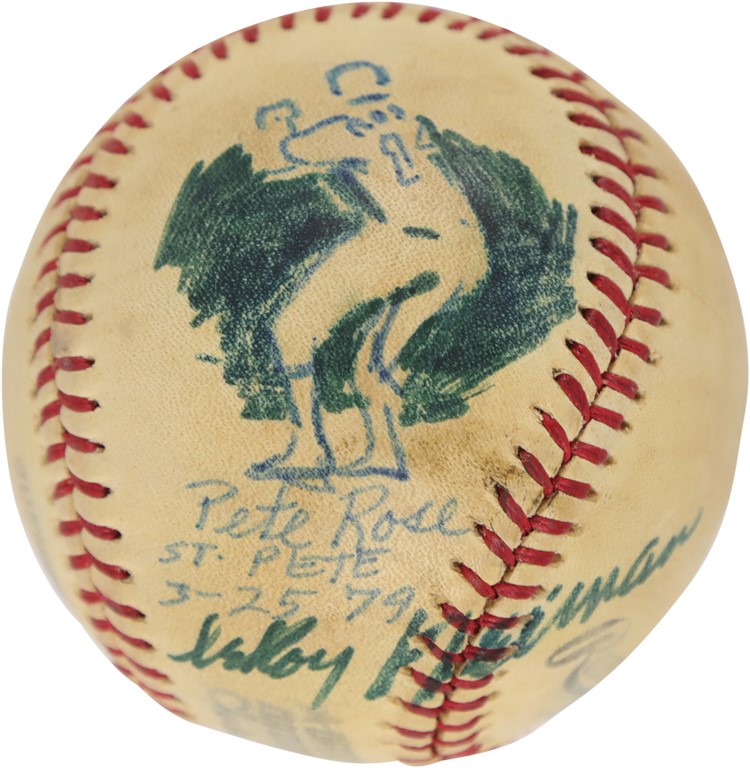 Pete Rose & Cincinnati Reds - 1979 Pete Rose Hand Drawn Baseball by LeRoy Neiman (PSA)