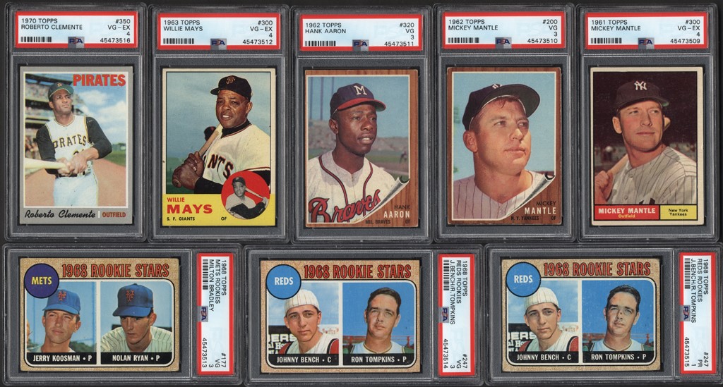 - 1960-1975 Topps Baseball Hall of Famer Collection with PSA Graded and Six Mantles (121)