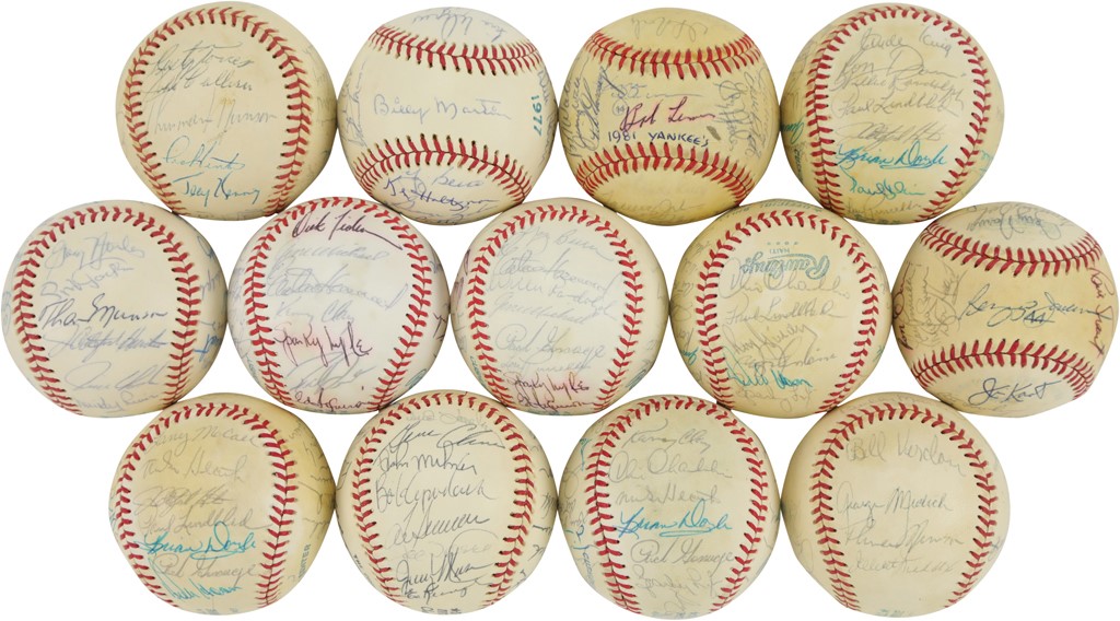 1970s-80s Yankees & Mets Team-Signed Baseballs with World Champions and Five Thurman Munson (13)