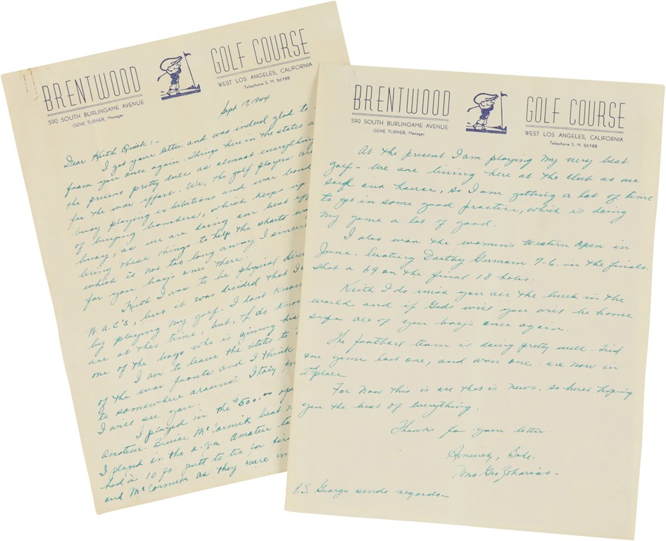 1944 Babe Didrikson Zaharias Handwritten "Western Open Victory" Letter (PSA)