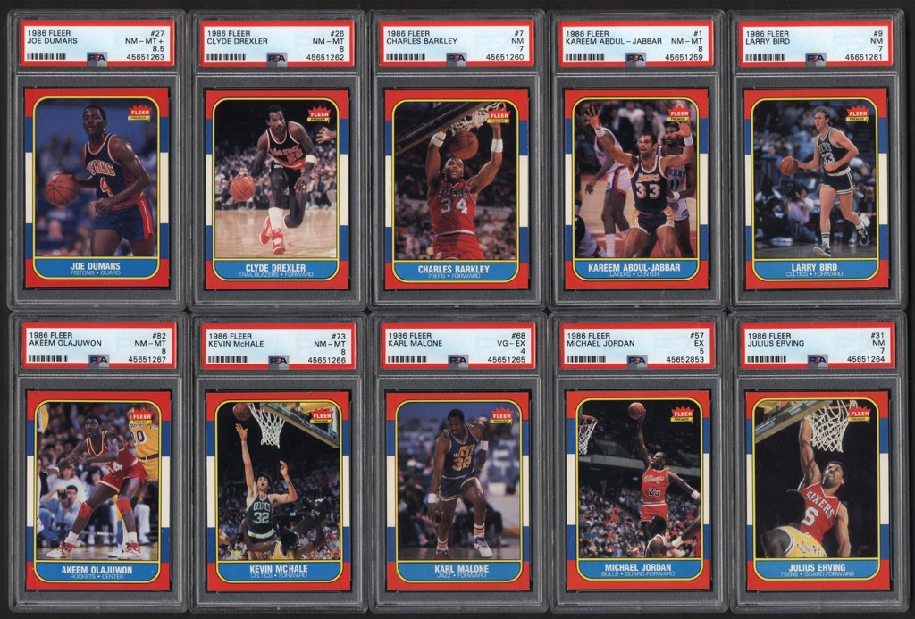 Basketball Cards - 1986 Fleer Basketball Complete Set (132) with PSA