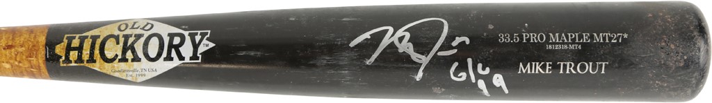 - 2019 Mike Trout "MVP" Signed Game Used Bat (Photo-Matched, PSA GU 10 & Anderson Authentics LOA)