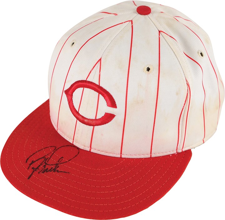 Pete Rose & Cincinnati Reds - 1995 Barry Larkin Cincinnati Reds "MVP" Signed Game Worn Hat (Photo-Matched)