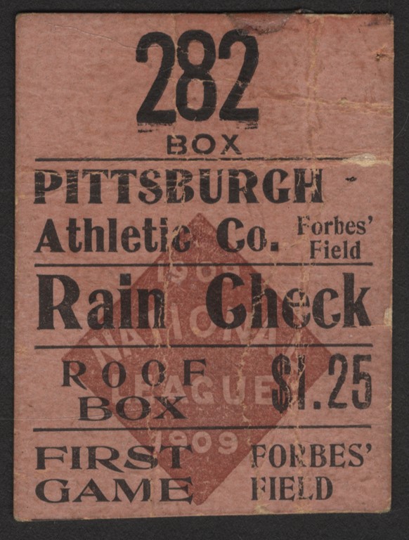 1909 First Game at Forbes Field Ticket