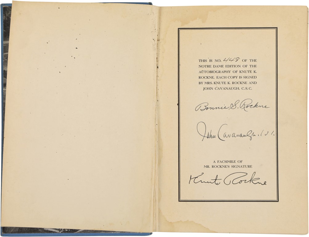 Autobiography of Knute Rockne Notre Dame Edition Signed by 34 Players