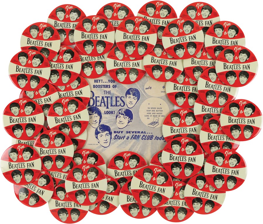 Rock And Pop Culture - 1964 I‚m An Official Beatles Fan Buttons in Original Box w/Header (62)