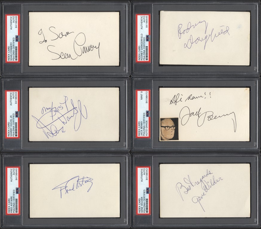 Hollywood & Entertainment Legends Signed Index Card Collection with PSA Authenticated (80)