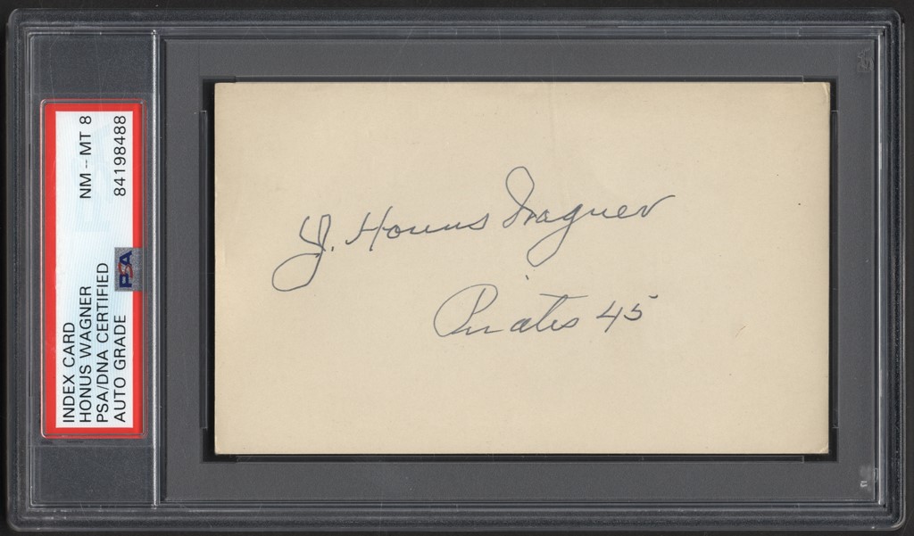 1945 Honus Wagner Signed Index Card (PSA NM-MT 8)