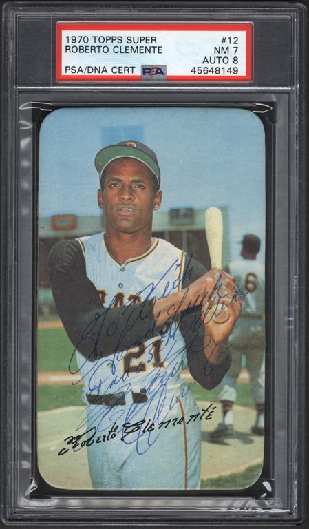 Autographed 1970 Topps Super #12 Roberto Clemente - Dual-Graded PSA NM 7 with 8 Auto