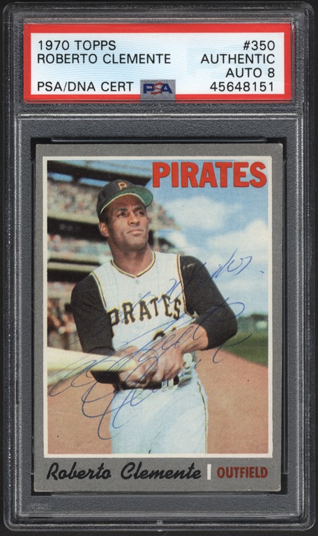 - 1970 Topps #350 Roberto Clemente Signed PSA NM-MT 8 Auto
