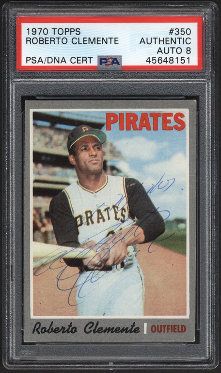 Baseball and Trading Cards - 1970 Topps #350 Roberto Clemente Signed PSA NM-MT 8 Auto