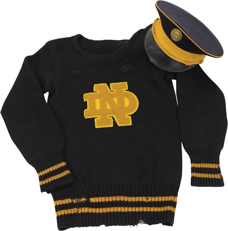 The Notre Dame Football Collection - Vintage 1950s Notre Dame Letter Sweater & Usher Cap