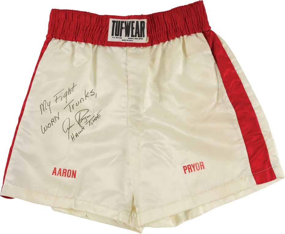 Muhammad Ali & Boxing - Aaron Pryor Signed Fight Worn Trunks - Obtained Directly from Pryor