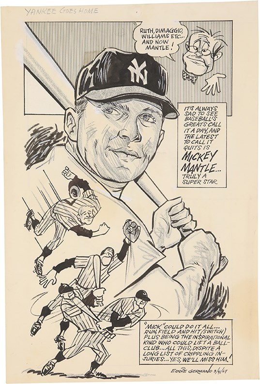 - Eddie Germano 1969 Mickey Mantle Retirement Original Artwork