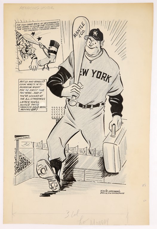 Eddie Germano - 1960s Mantle & Co. Coming to Fenway Original Artwork by Eddie Germano