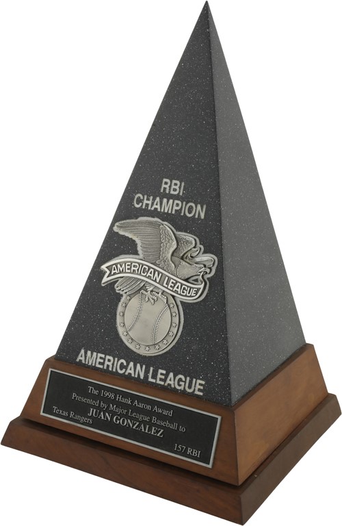 Sports Rings And Awards - 1998 Hank Aaron RBI Leader Award Presented to Juan Gonzalez