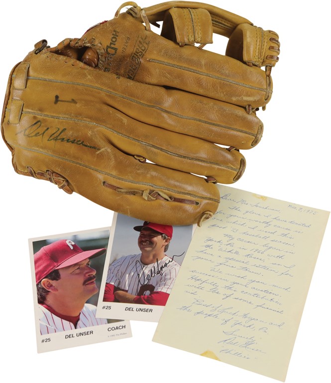 Philly Fanatic Collection - 1973 Del Unser Philadelphia Phillies Signed Game Worn Fielder‚s Glove - Used During Entire Season (Unser LOA)