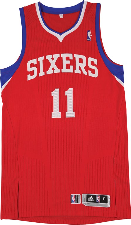 - 2011 Jrue Holiday Philadelphia 76ers NBA Playoffs Game Worn Jersey vs. LeBron James and Miami Heat (Sixers LOA)