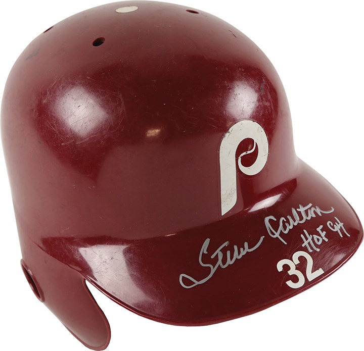 Early 1980s Steve Carlton Philadelphia Phillies Signed Game Worn Batting Helmet